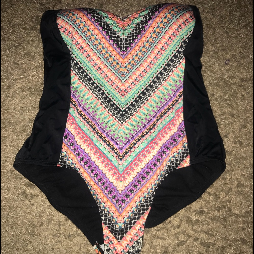 black with different color designed bathing suit